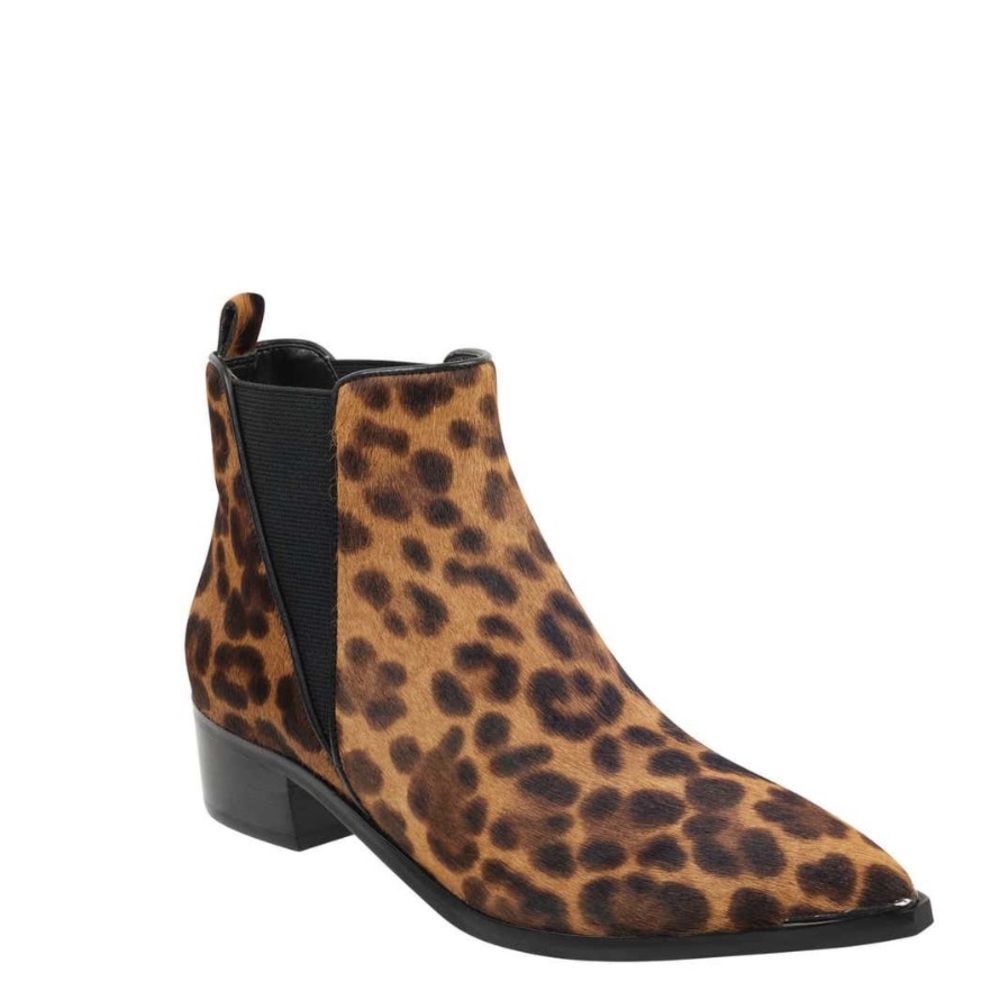 MARC FISHER Mlyardly Leopard Calf Hair Chelsea Leather Pointed Toe Ankle Boots 5